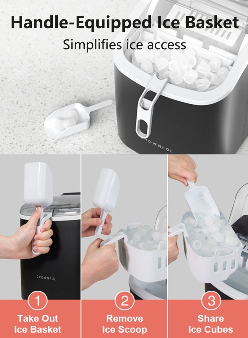 كراونفول مصنع الثلج كراونفول للتجميد على الطاولة مع مقبض, مصنع ثلج ذاتي التنظيف مع ملعقة وسلة, 12 كجم/24 ساعة, 9 مكعبات في 6 دقائق, آلة ثلج صغيرة محمولة مع ملعقة وسلة للمنزل والمطبخ والمكتب والبار والحفلات - Image 4